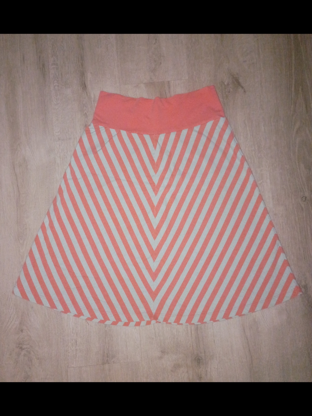 Coral and White Striped A-Line Skirt
